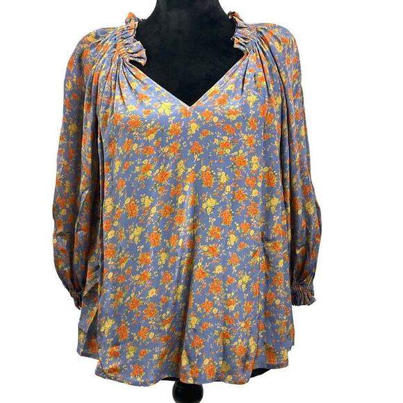 NWT Gilner Farrar Ellie‎ Blouse in Blue Sorted Roses Print XS - Picture 1 of 6